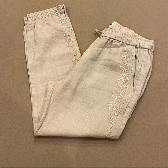 JW Los Angeles Linen Embroidered Joggers Size Small - Picture 1 of 13